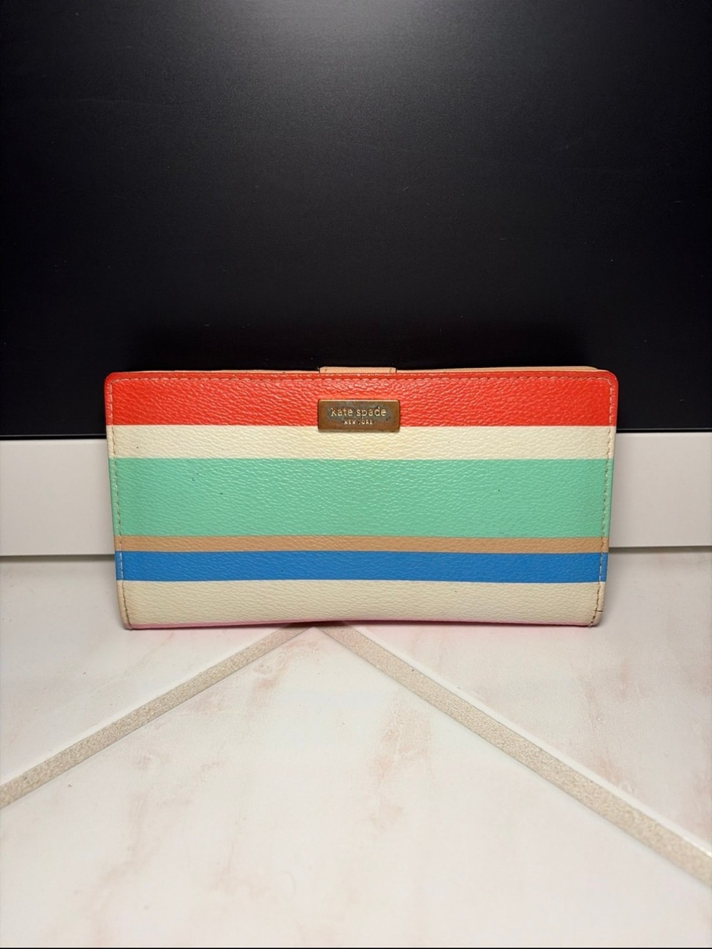 Kate Spade Striped Continental Wallet - Coral, Mint & Blue